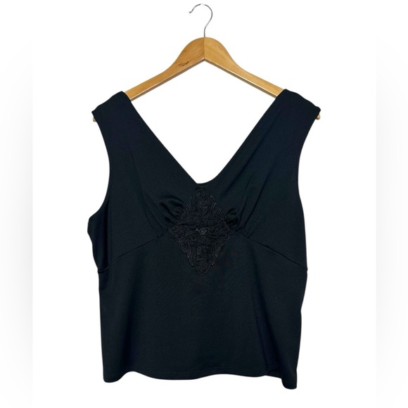 Vintage Y2K Embroidered Sheer Black Wide Shoulder Tank Top | Black | Size XL - Picture 1 of 6